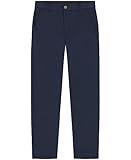 Nautica Boys' School Uniform Twill Khaki Pants, Flat Front & Elasticized Waistband, Zipper Closure with Faux Buttons, Stretchy Fabric, Navy Knit, 8