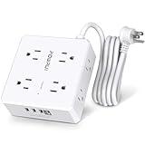 Surge Protector Power Strip - 6 Ft Flat Plug Extension Cord with 8 Widely Outlets and 4 USB Ports(1 USB C), 3 Side Outlet Extender for Home Office, White, ETL Listed