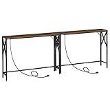MAHANCRIS 78.7'' Narrow Sofa Table with Charging Station, 2 Pack Skinny Console Table, Long Entryway Hallway Couch Table with Power Outlets, Rustic Brown CTHR151E01S2