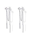 PAVOI Rhodium Plated Sterling Silver Posts Drop Dangle Chain Earrings for Women | Dangling Chain Studs | Cubic Zirconia Threader Earscapes Earrings