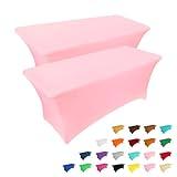IVAPUPU 2 Pack 6FT Table Cloth for Rectangular Fitted Events Stretch Pink Table Covers Washable Spandex Tablecloth Protector for Party, Wedding, Cocktail, Banquet, Festival
