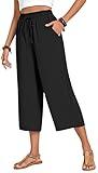 Anyhold Womens Plus Size Capri Pants Loose High Waisted Wide Leg Lounge Pants Drawstring Casual Palazzo Trousers with Pockets 2X-Large, Black