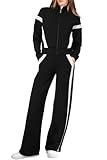 WIHOLL Lounge Sets for Women Zip Up Sweatshirt 2 Piece Outfits Sweatsuits Fashion 2024 Sweatpants Tracksuit Black XXL