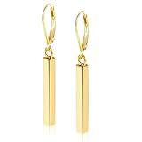 LANCHARMED 14K Gold Bar Dangle Drop Earrings for Women, 925 Sterling Silver French Style Leverback Earrings for Girls Hypoallergenic Jewelry