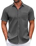 COOFANDY Men's Button Down Short Sleeve Shirt Casual Summer Beach Shirts Stylish Moisture Wicking Shirt Dark Grey