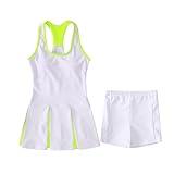 IZYJOY Kids Girls Tennis Golf Dress Outfit Sleeveless Racerback Dresses with Shorts Pockets Sport Athletic 2 Piece Sets(White, 10-12 Years)