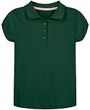 Nautica Girls' School Uniform Short Sleeve Polo Shirt, Button Closure, Soft Pique Fabric, Forest Green, 8-10