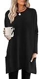 XIEERDUO Womens Tops Loose Fit Tunic Tops Business Casual Long Sleeve Shirts for Women High Low Tops with Pockets Quiet Luxury Clothes Black L