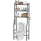 GloTika 3-Tier Over The Toilet Storage, Space Saver Metal Bathroom Shelves, Freestanding Above Over Toilet Storage Shelf with 4 Hooks for Bathroom, Black