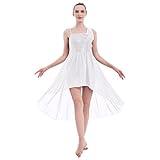 AFAVOM Sequin Flower Lyrical Dance Dress for Women Adult Contemporary Costumes Ruffle One Shoulder Ballet Leotard with High Low Tulle Chiffon Skirt Ballroom Dresses White - X-Small