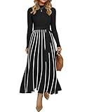 ZESICA Womens Spring Turtleneck Long Sleeve Sweater Dress Tie Waist Casual Loose Ribbed Knit A Line Midi Dresses,Black,Small