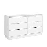 Prepac Simply Modern 6-Drawer Double Dresser for Bedroom, Chest of Drawers, Modern Bedroom Furniture, 52.5” wide x 16” deep x 29.5” tall, White