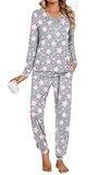Anydoll Womens 2 Piece Pajamas Sets Fall Long Sleeve Sleepwear Comfy Soft Loungewear with Pockets Pink Stars Large