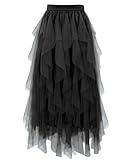 THHGPO Tulle Skirts for Women A Line Fairy Tiered Skirt Midi Length High Elastic Waist Long Skirt Black XXL