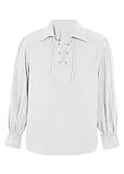 Karlywindow Men's Medieval Pirate Shirts Lace Up Stand Collar Wide Cuff Halloween Costume Shirt Tops White
