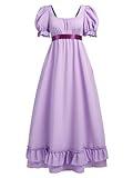 Regency Dresses for Women Regency Era Dress Empire Waist Victorian Tea Party Ball Gown with Satin Sash Light Purple XXL