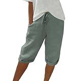 Linen Bermuda Shorts for Women, Womens Board Shorts for Swimming, Women's Wear to Work Pants & Capris, Petite Cotton Knee Length Western Pants Wide Leg Cropped Summer Pants Green XXXL
