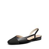 DREAM PAIRS Women's Flats, Square Toe Slingback Flats for Women Dressy Casual Work Office Party, Low Heel Dress Shoes for Women,SDFA2415W,Black,Size 6