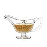 Classic Glass Gravy Boat with Handle, 10 oz Gravy Boat with Large Pour and Fewer Drips, Gravy Bowl Serving for Dining Holiday, Chrismas, Meals Party, Handmade Restaurant Kitchen Salad Dressing
