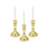 Dollhouse Miniature Candlesticks 3 PCS Candle Holder Set 1/12 Scale Vintage Candles Doll House Desk Ornament Accessories with Metal Round Base for for Fairy Garden (Golden)