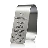 GEYGIE My Guardian Angel Dad Engraved Stainless Steel Car Visor Clip, Safe Driving Gifts for Son Daughter Stepson Stepdaughter, Travel Visor Car Accessories for Sweet 16 Birthday Gifts for New Driver
