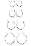 ORAZIO 4 Pairs Stainless Steel Hoop Earrings Set Cute Huggie Earrings for Women,Silver-Tone,10MM-20MM