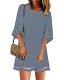 LookbookStore Women Casual Crewneck Mesh Panel 3/4 Bell Sleeve Gray Loose Tunic Dress Size X-Large Size 16 18