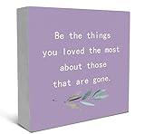 SRADMO Be the Things You Loved the Most About Those That are Gone Wood Box Sign Desk Decor, Rustic Bereavement Memorial Wooden Block Box Sign Decoration For Home Living Room Shelf Table Decor (Purple)