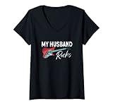 Womens My Husband Rocks - Couple Electronic Rock Guitar V-Neck T-Shirt