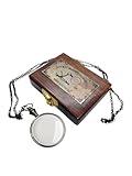 WAVE NAUTICAL,Portable Pocket 10X Magnifiers, Wooden Box,Pocket Monocle,Brass Magnifying Glass,Brass Chain Necklace,Magnifier,Coin & Stamp, Reading, Inspection,Collectible Décor Gift(Plane)