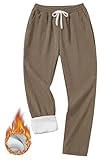 Herberton Mens Warm Sweatpant Fuzzy Fall Lounge Pant Fleece Slack Thermal Pocket Straight Leg Trousers Khaki XL