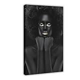 Queen vertical poster of beautiful black woman with golden lips1 Poster for Room Aesthetics Canvas Wall Art Print Frame 16x24inch