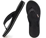 ONCAI Women's Flip Flops Comfortable Summer Beach Thong Sandals for Women 2025 with Cushion Walking Arch Support Yoga Mat Indoor Outdoor Soles Black Size 8