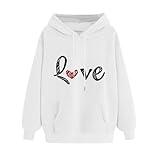 One Day Shipping Items Women Valentines Sweatshirt Love Letter Print Hoodie Womens Cute Valentine's Day Shirts Long Sleeve Gifts for Her Tee White