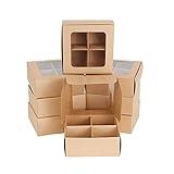 GRETEL BAKING Treat boxes with window and dividers | 4 MEDIUM compartments | 6 x 6 x 2.4 in | Valentine treat boxes, baked goods packaging, box for cookies, pastry packaging | 24-pack (Kraft)