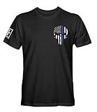 Fantastic Tees Thin Blue Line Law Enforcement Police Officer Patriotic Skull Men's T Shirt (Black, M)