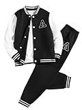 Cakaner Sweatsuits for Boy 2 Piece Patchwork Tracksuits Button Down Bomber Varsity Jacket Pants Set (5-6T)