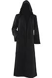 Men's Cosplay Cloak Robe Costume Halloween Tunic Hooded Uniform (Black, XXXX-Large)