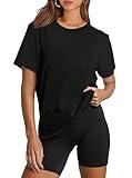 OFEEFAN Womens Workout Tops Womens Summer Tops UPF 50+ Hiking Running Beach Vacation Essentials Tshirts Shirts for Women Black S