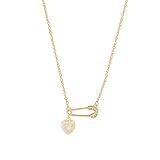 Safety Pin Necklace Paper Clip Dainty Gold Necklace for Women Green Contacts Mental Health Safety Pins with Charms Stocking Stuffers Cubic Zirconia Pink Gemstone Necklace Fashion Jewelry (Gold Pink)
