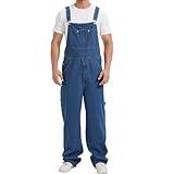 CAMOFOXIN Men's Denim Bib Overall, Mens Classic Workwear with Pockets, Stone Washed Blue, 44 X 30