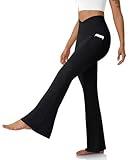 DLOODA Women's Flare Leggings with Pockets-Crossover High Waisted Bootcut Yoga Pants-Tummy Control Bell Bottom Leggings Black