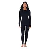 Cuddl Duds Womens Thermal Underwear 2-Piece Leggings and Shirt Set - Base Layer Long Johns - Cold Weather Winter Clothing for Women - Black - Medium