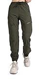 Singbring Women's Athletic Hiking Cargo Joggers Pants Outdoor Workout Lightweight Quick Dry UPF 50 Zipper Pockets (AGreen88-M)