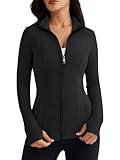 Trendy Queen Womens Lightweight Zip Up Jackets Mock Turtleneck Fall Hoodies Fitted 2024 Athletic Workout Clothes with Pockets Black S