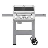 Monument Grills 4-Burner Liquid Propane Gas Grill, Silver Stainless Steel Grill Outdoor Patio Garden Barbecue Grill with Clearview® Lid and One Foldable Shelves, Mesa400MF