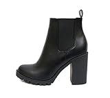 Soda Glove - Ankle Boot w/Lug Sole Elastic Gore and Chunky Heel (9.5, Black (Pu), numeric_9_point_5)