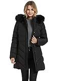 BINACL Women's Fashion Hoodie Thickened Black Jacket, Down Alternative Spring Gift Parka Puffer Cotton Padding Outwear Climbing Long Sleeve Jacket with Fur Hood Great with Sweaters(Black,XL)