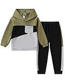 Kxuryueo Boy's Sweatsuit Sets Color Block Sweatshirt and Sweatpants Fall Outfits (5-6T)
