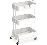 Simple Houseware Heavy Duty 3-Tier Metal Utility Rolling Cart, White